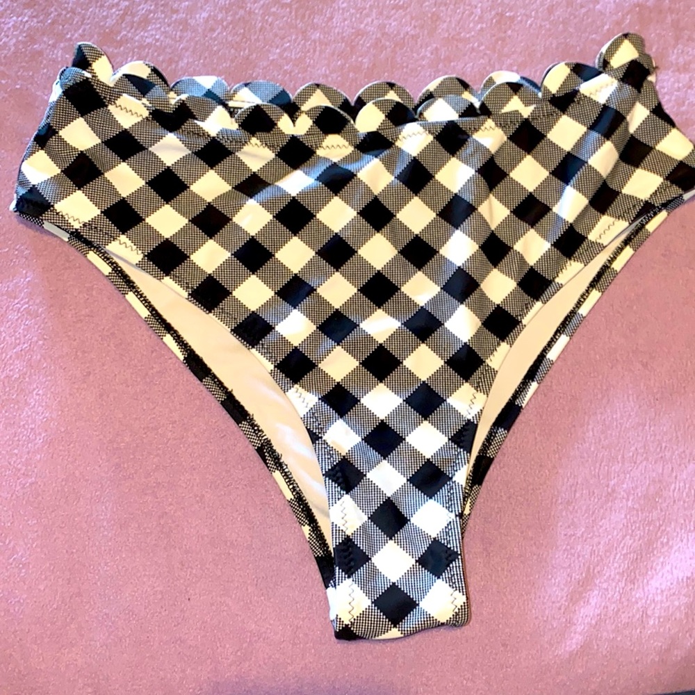Black and White Checkered Patterned  Hipster Bathing Suit Bottoms